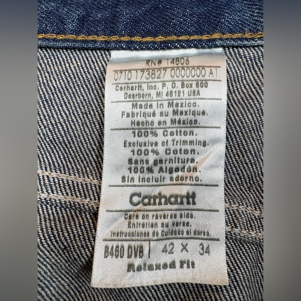 NWT Carhartt Relaxed Fit Straight Leg Denim Jeans Mens 42X34 Dark Blue Workwear - Picture 11 of 11